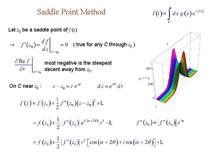 Saddle Point Method Let z 0 be a saddle point of f (z) (