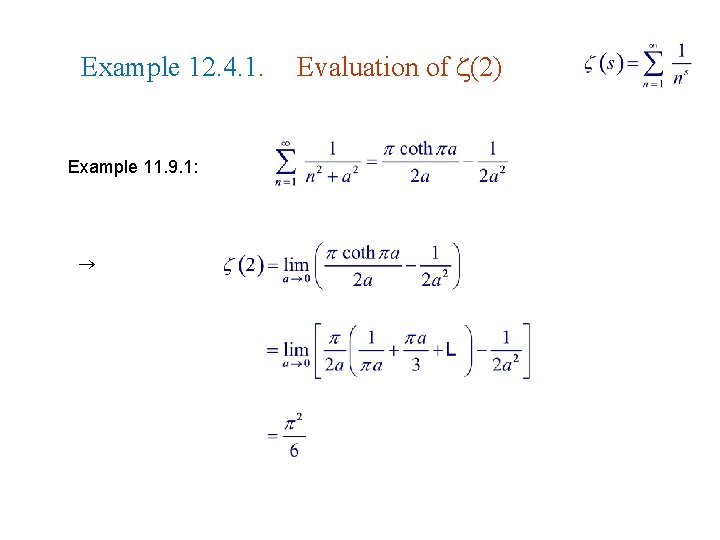 Example 12. 4. 1. Example 11. 9. 1: Evaluation of (2) 