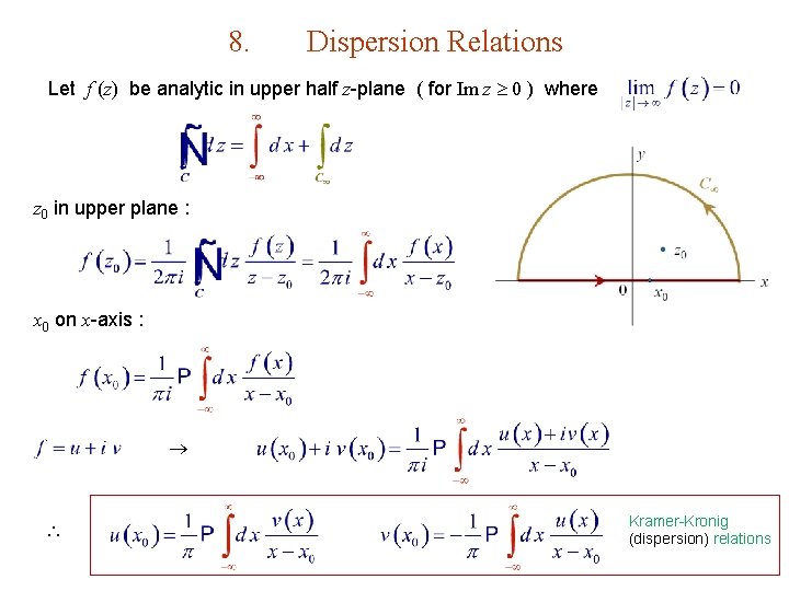 8. Dispersion Relations Let f (z) be analytic in upper half z-plane ( for
