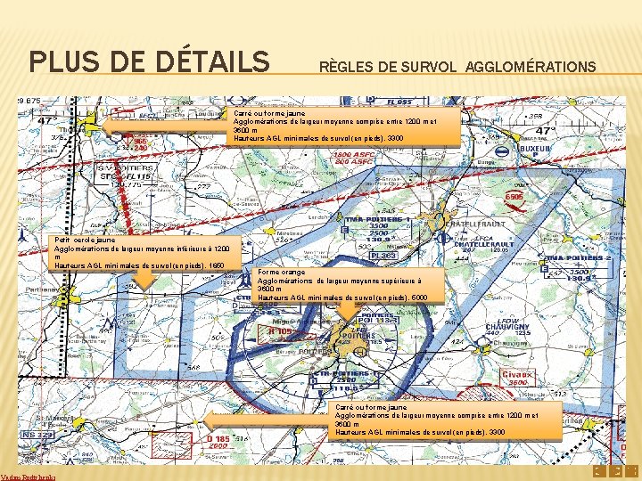 PLUS DE DÉTAILS RÈGLES DE SURVOL AGGLOMÉRATIONS Carré ou forme jaune Agglomérations de largeur