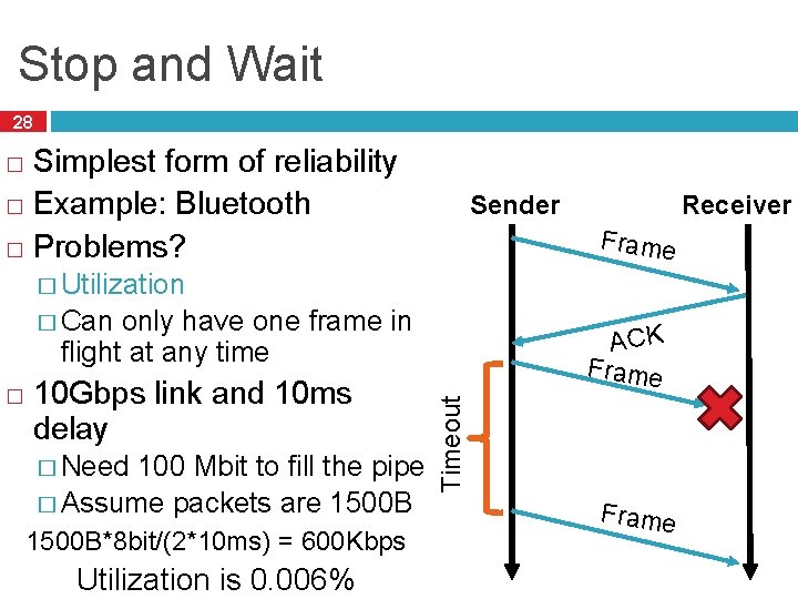 Stop and Wait 28 Simplest form of reliability � Example: Bluetooth � Problems? �