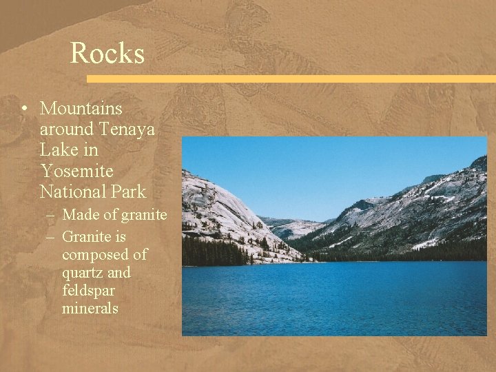 Rocks • Mountains around Tenaya Lake in Yosemite National Park – Made of granite