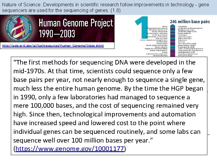 Nature of Science: Developments in scientific research follow improvements in technology - gene sequencers