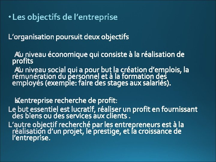  • Les objectifs de l’entreprise 