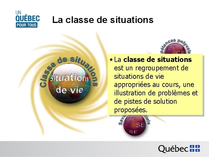 La classe de situations • La classe de situations est un regroupement de situations