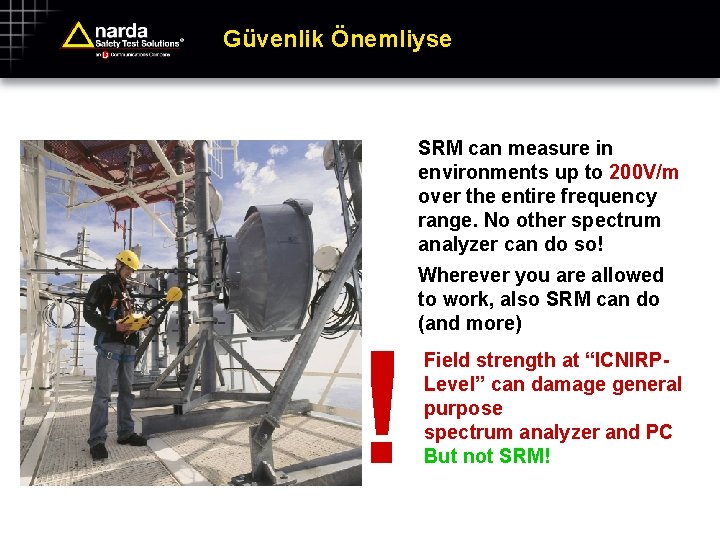 Güvenlik Önemliyse SRM can measure in environments up to 200 V/m over the entire