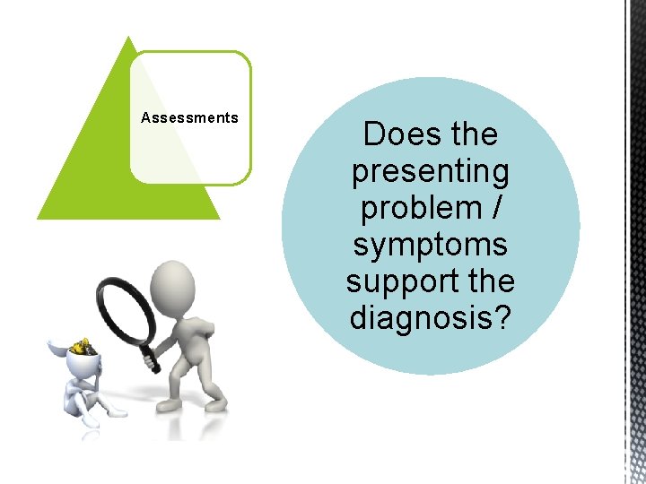 Assessments Does the presenting problem / symptoms support the diagnosis? 
