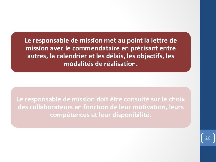 Le responsable de mission met au point la lettre de mission avec le commendataire