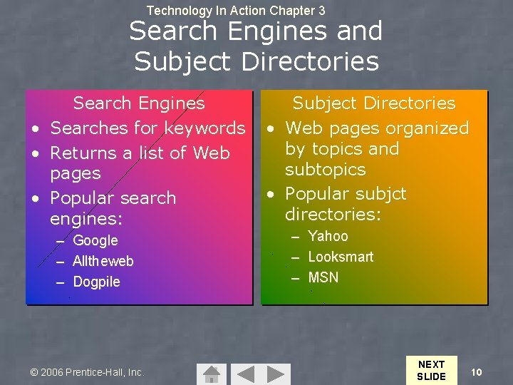 Technology In Action Chapter 3 Search Engines and Subject Directories • • • Search