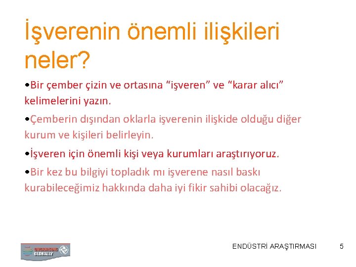 İşverenin önemli ilişkileri neler? • Bir çember çizin ve ortasına “işveren” ve “karar alıcı”