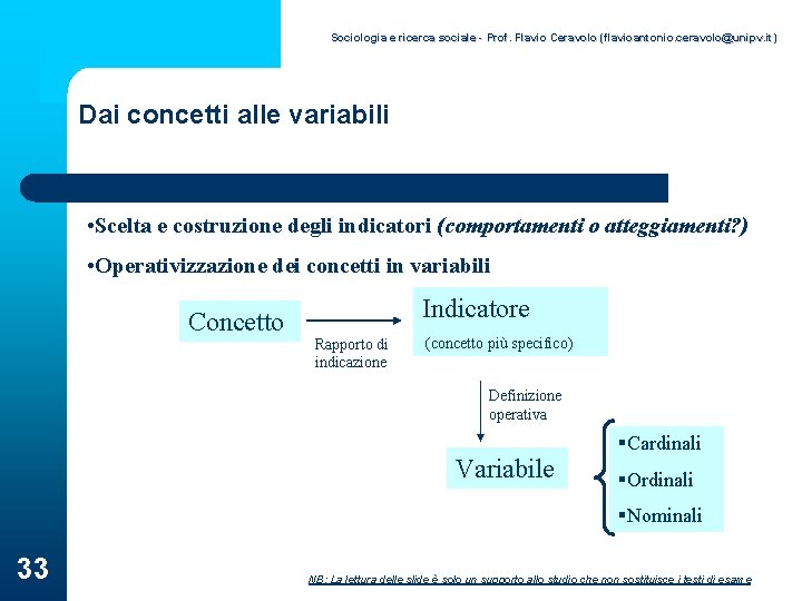 Sociologia e ricerca sociale - Prof. Flavio Ceravolo (flavioantonio. ceravolo@unipv. it) Dai concetti alle