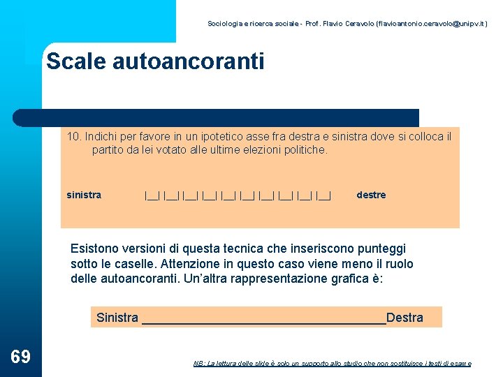 Sociologia e ricerca sociale - Prof. Flavio Ceravolo (flavioantonio. ceravolo@unipv. it) Scale autoancoranti 10.