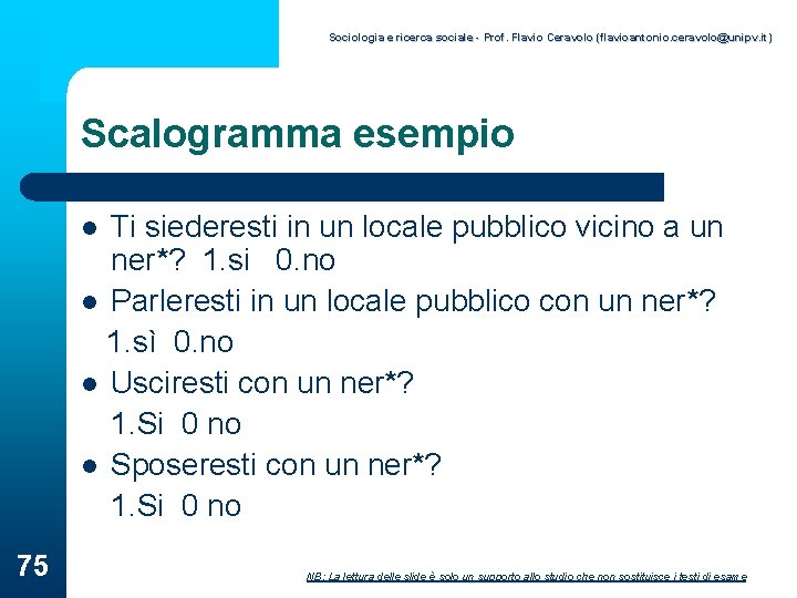 Sociologia e ricerca sociale - Prof. Flavio Ceravolo (flavioantonio. ceravolo@unipv. it) Scalogramma esempio Ti