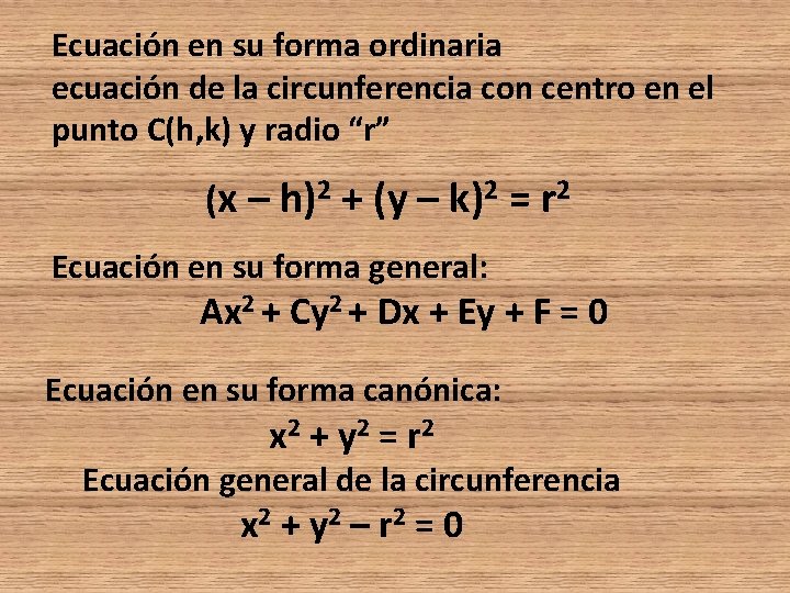 Ecuación en su forma ordinaria ecuación de la circunferencia con centro en el punto