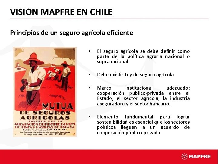 VISION MAPFRE EN CHILE Principios de un seguro agrícola eficiente • El seguro agrícola