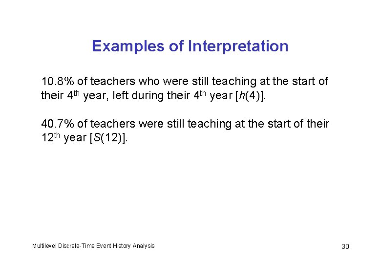 Examples of Interpretation 10. 8% of teachers who were still teaching at the start