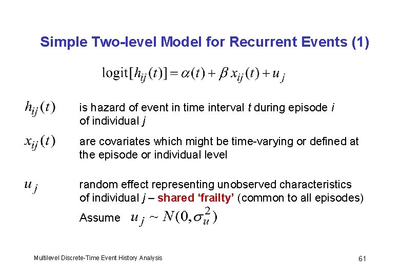 Simple Two-level Model for Recurrent Events (1) is hazard of event in time interval