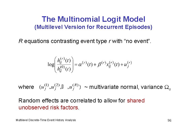 The Multinomial Logit Model (Multilevel Version for Recurrent Episodes) R equations contrasting event type