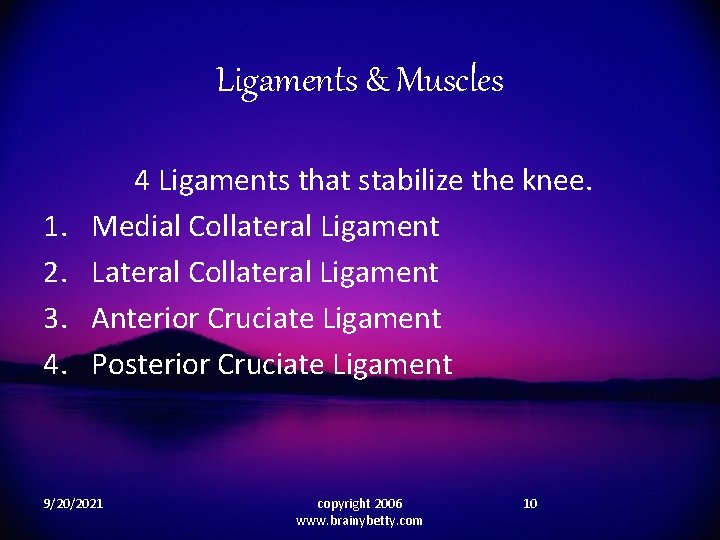 Ligaments & Muscles 1. 2. 3. 4. 4 Ligaments that stabilize the knee. Medial