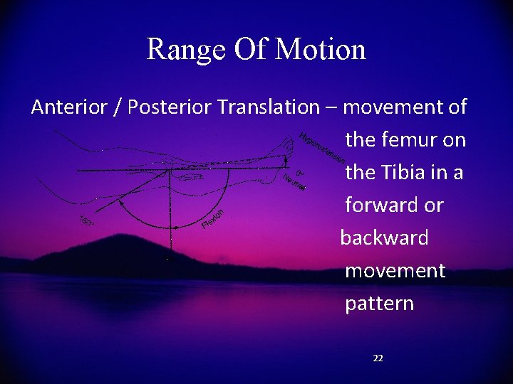 Range Of Motion Anterior / Posterior Translation – movement of the femur on the