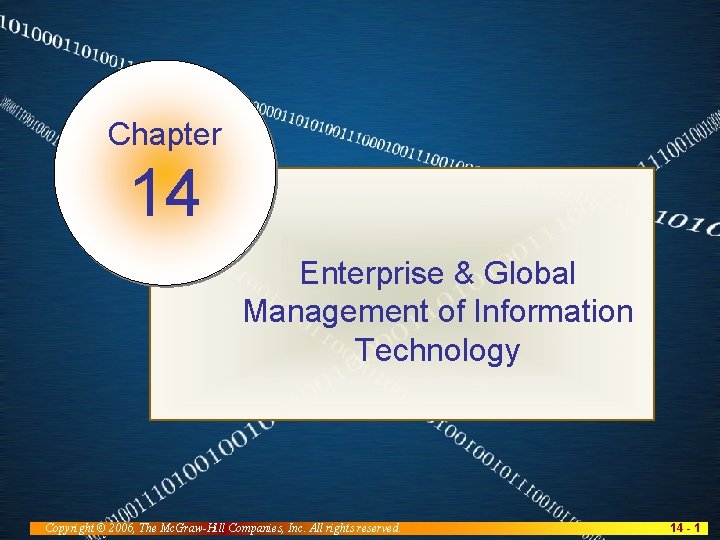 Chapter 14 Enterprise & Global Management of Information Technology Copyright © 2006, The Mc.