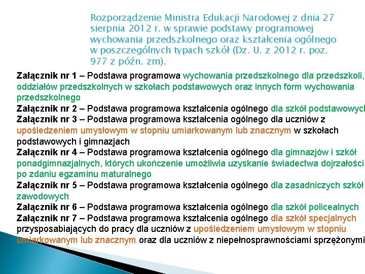 Rozporządzenie Ministra Edukacji Narodowej z dnia 27 sierpnia 2012 r. w sprawie podstawy programowej