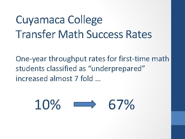 Cuyamaca College Transfer Math Success Rates One-year throughput rates for first-time math students classified