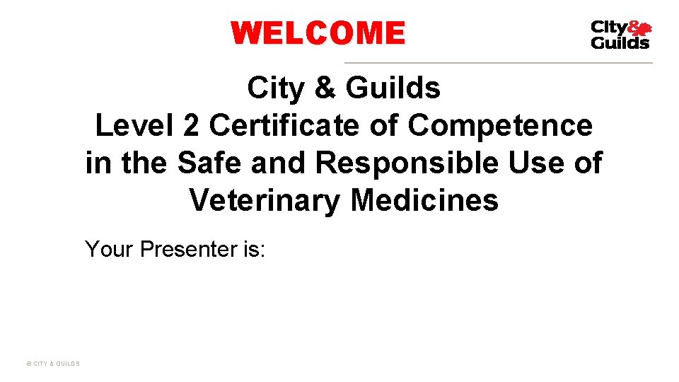 WELCOME City Guilds Level 2 Certificate of Competence