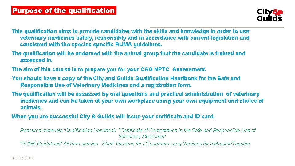 WELCOME City Guilds Level 2 Certificate of Competence