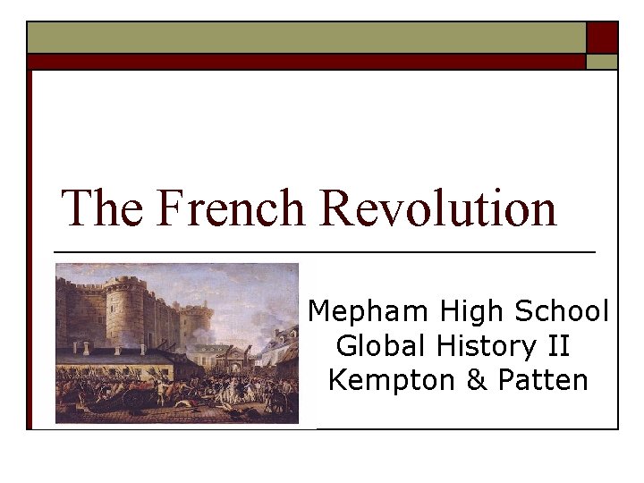 The French Revolution Mepham High School Global History II Kempton & Patten 