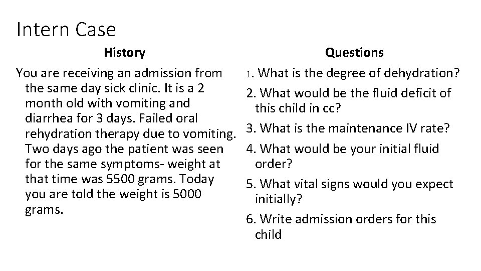 Intern Case History You are receiving an admission from the same day sick clinic.
