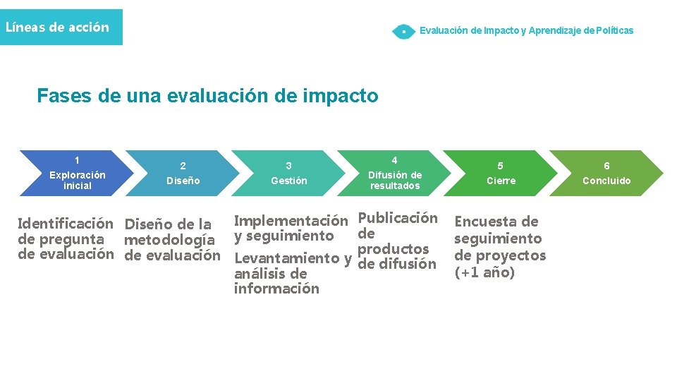 Líneas de acción Evaluación de Impacto y Aprendizaje de Políticas Fases de una evaluación
