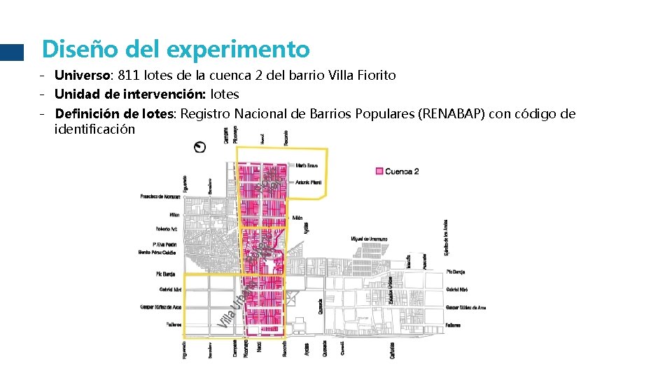 Diseño del experimento - Universo: 811 lotes de la cuenca 2 del barrio Villa