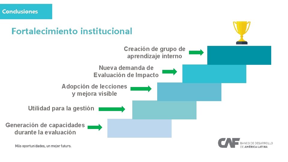 Conclusiones Fortalecimiento institucional Creación de grupo de aprendizaje interno Nueva demanda de Evaluación de