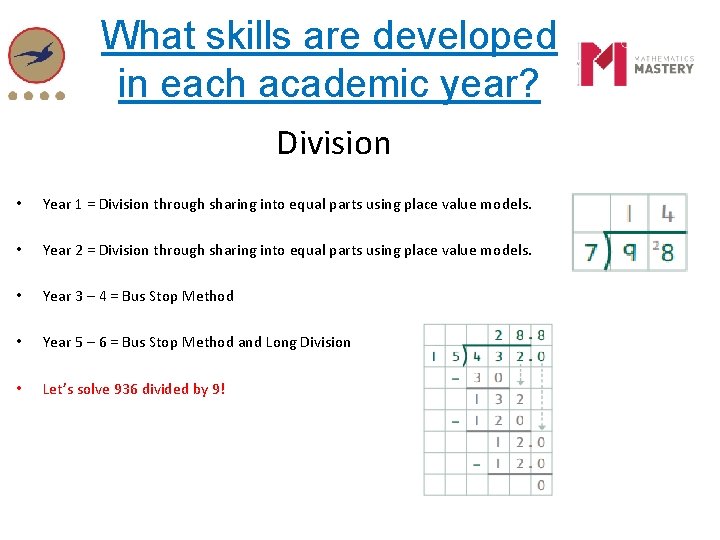What skills are developed in each academic year? Division • Year 1 = Division What skills are developed in each academic year? Division • Year 1 = Division