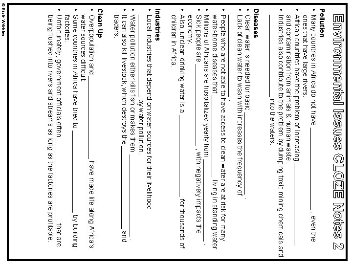 Environmental Issues CLOZE Notes 2 Pollution • Many countries in Africa do not have