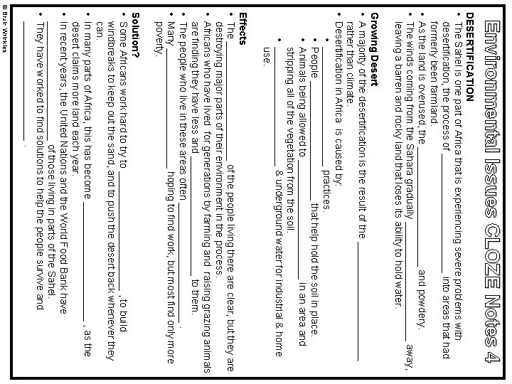 Environmental Issues CLOZE Notes 4 DESERTIFICATION • The Sahel is one part of Africa