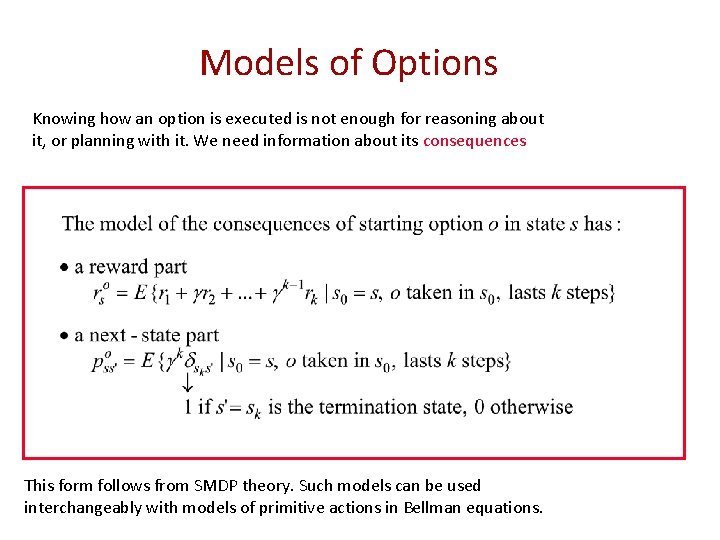 Models of Options Knowing how an option is executed is not enough for reasoning