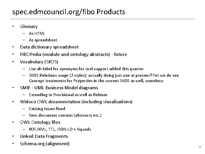 spec. edmcouncil. org/fibo Products • Glossary – As HTML – As spreadsheet • •