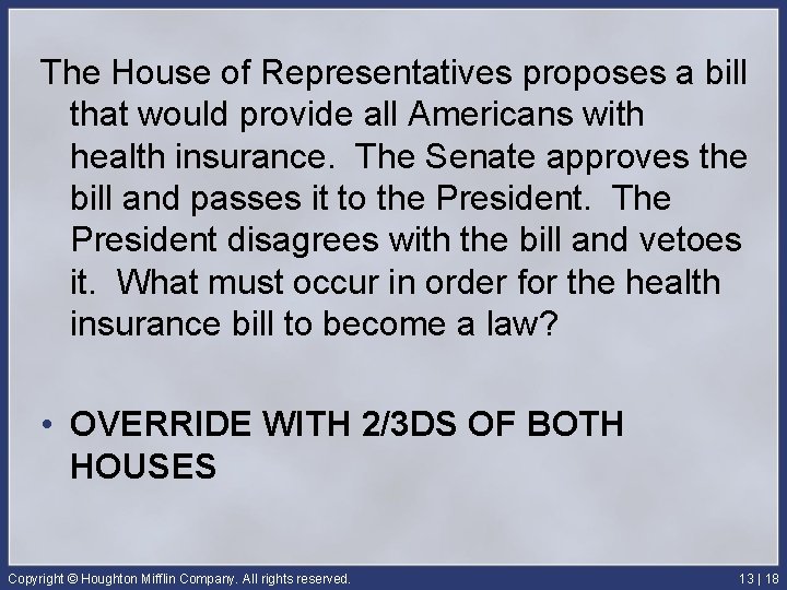 The House of Representatives proposes a bill that would provide all Americans with health