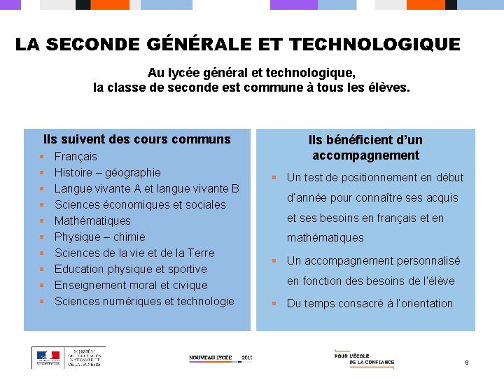 LA SECONDE GÉNÉRALE ET TECHNOLOGIQUE Au lycée général et technologique, la classe de seconde