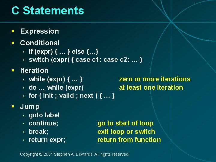 C Statements § Expression § Conditional • • if (expr) { … } else