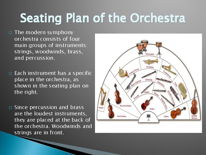 Seating Plan of the Orchestra � � � The modern symphony orchestra consists of