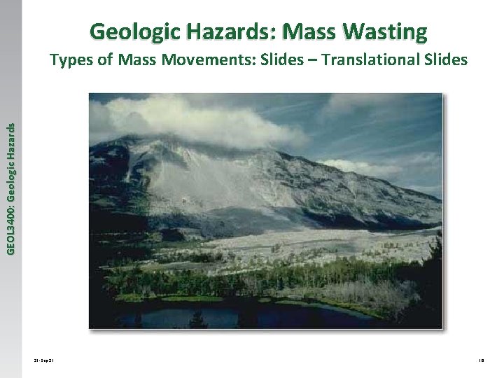 Geologic Hazards: Mass Wasting GEOL 3400: Geologic Hazards Types of Mass Movements: Slides –