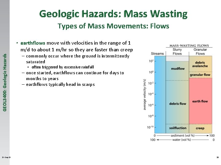 Geologic Hazards: Mass Wasting Types of Mass Movements: Flows GEOL 3400: Geologic Hazards •