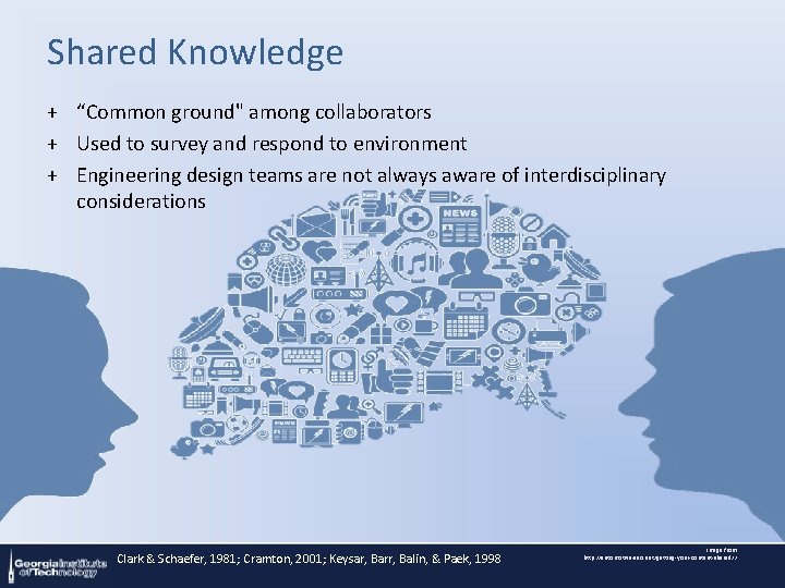 Shared Knowledge + “Common ground" among collaborators + Used to survey and respond to