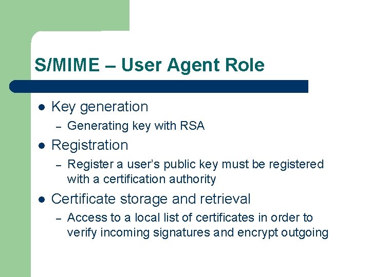 S/MIME – User Agent Role Key generation – Registration – Generating key with RSA