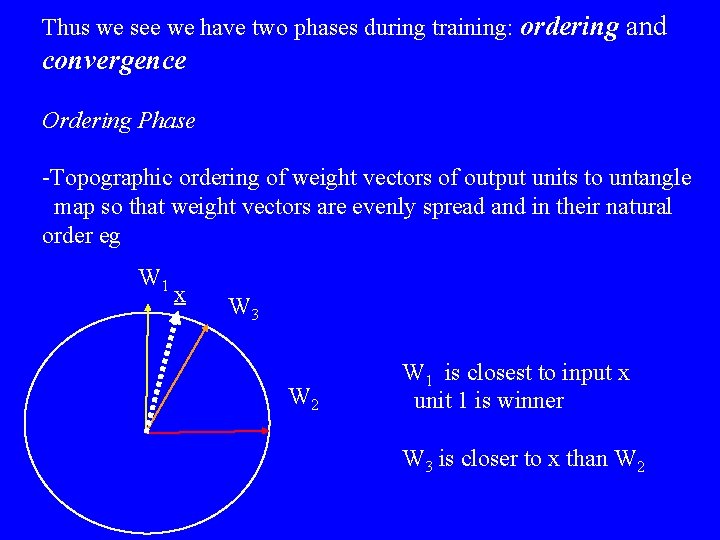 Thus we see we have two phases during training: ordering and convergence Ordering Phase