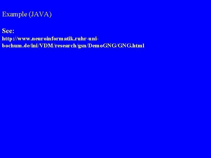 Example (JAVA) See: http: //www. neuroinformatik. ruhr-unibochum. de/ini/VDM/research/gsn/Demo. GNG/GNG. html 