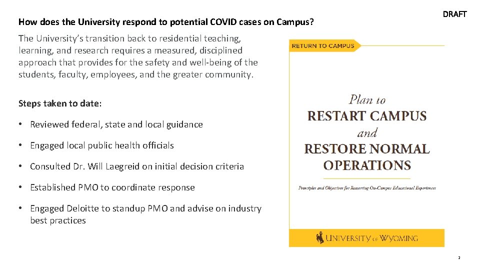 How does the University respond to potential COVID cases on Campus? DRAFT The University’s